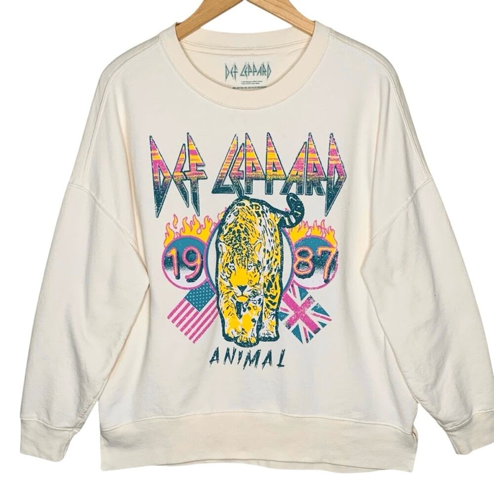 Def Leppard Band Crewneck Sweatshirt Large L Graphic Animal 1987 Rock Retro